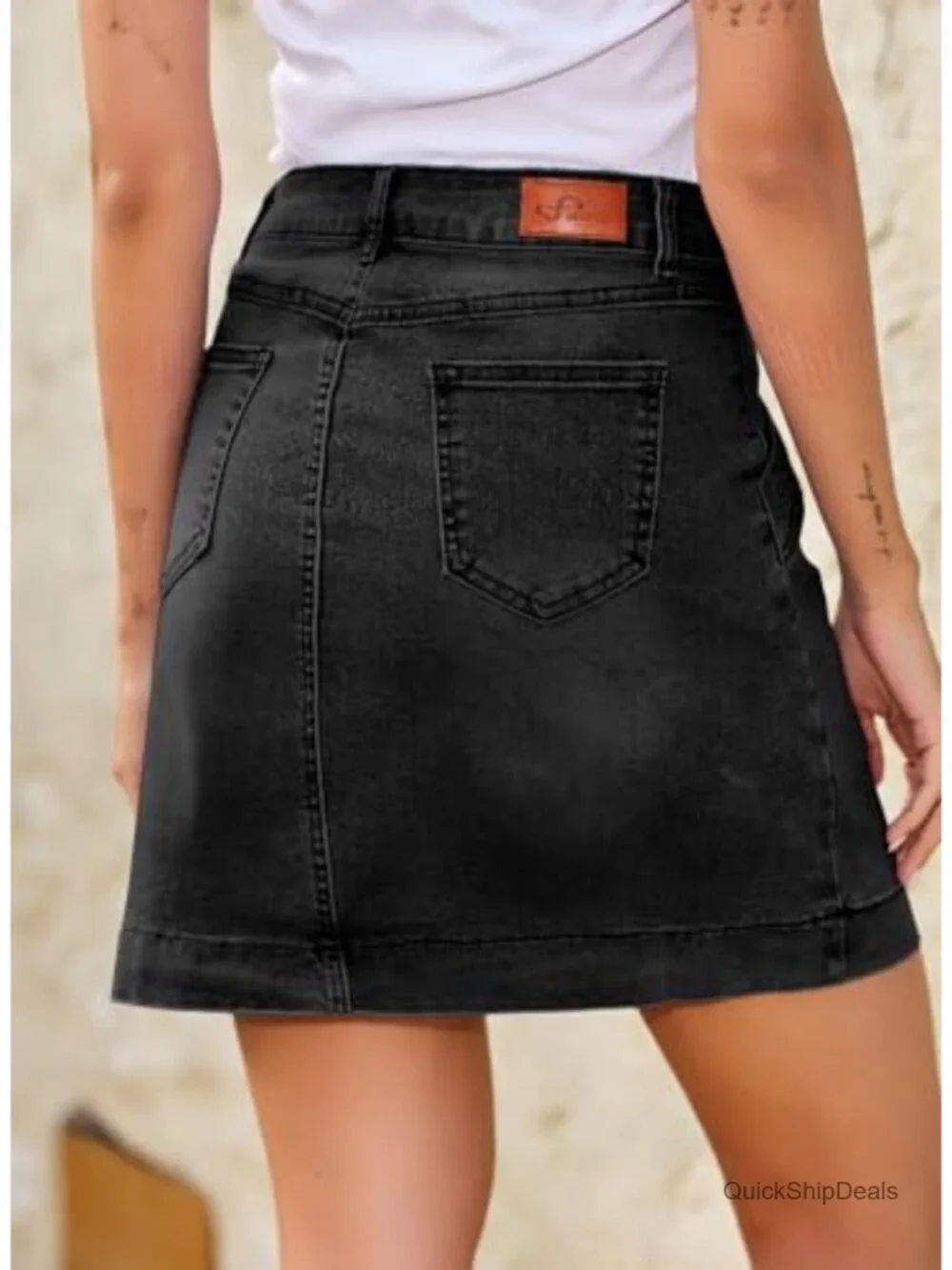 High Waisted Stretch Mini Denim Skirt with Pockets, Trendy Front Seam